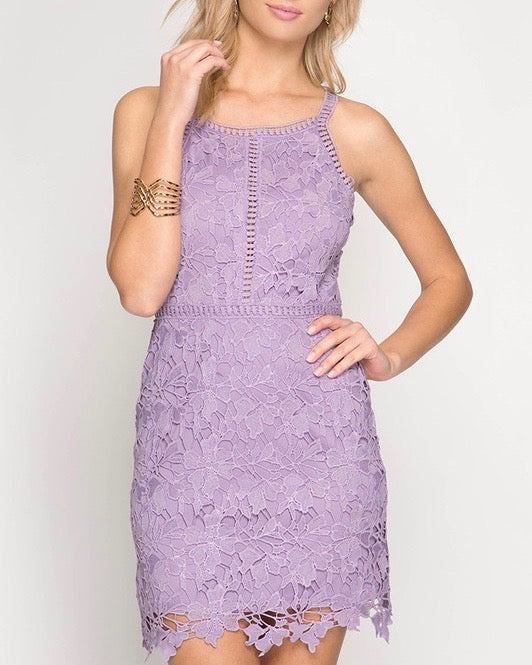 Ashlyn Sleeveless Lace Bodycon Dress in Lilac – Shop Hearts