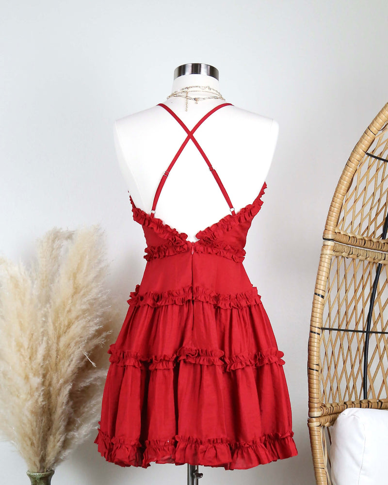 Attention Grabber Ruffled Trim Mini Dress in Red