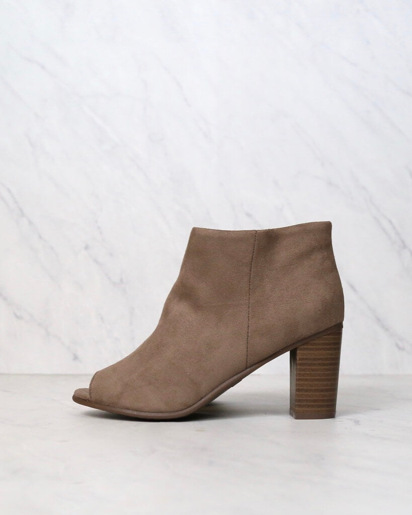 Bamboo Suede Peep Toe Lace-Up Chunky Heeled Booties