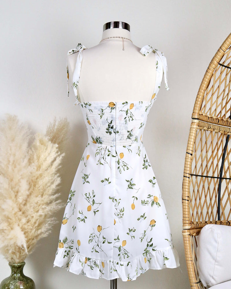 Bad Habits Lemon Floral Mini Dress with Tie Straps