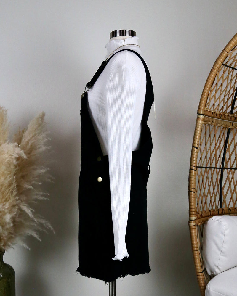 Black Denim Bib Overall Dress