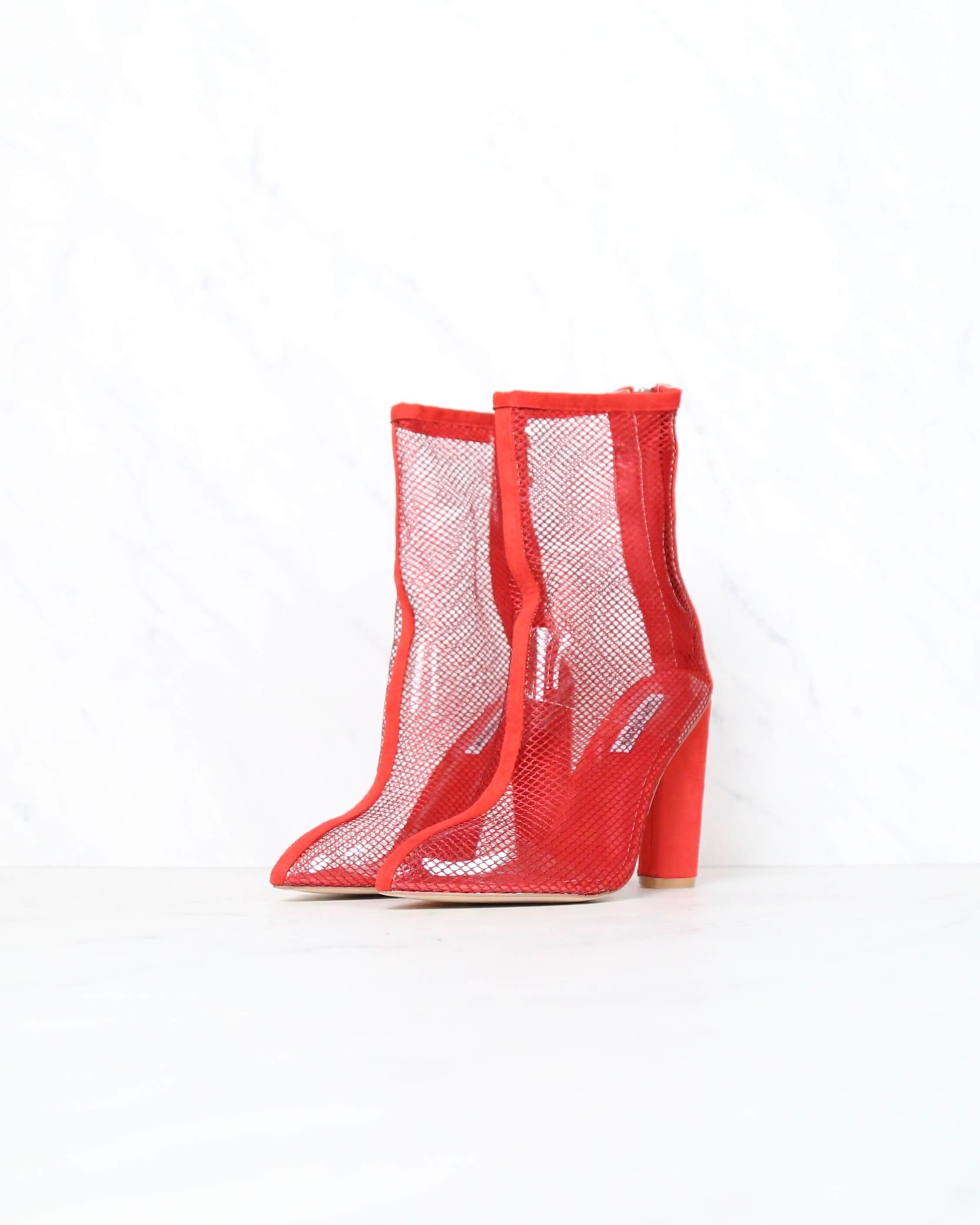 Cape Robbin Other Woman Pointed Toe Mesh Heel Bootie in Red