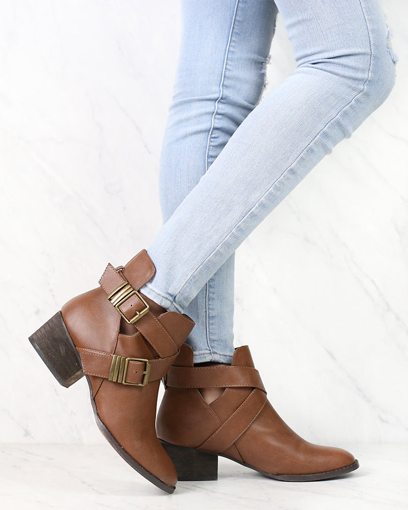 Cute Double Buckled Cut Out Ankle Boots with Stacked Heels in More Col – Shop