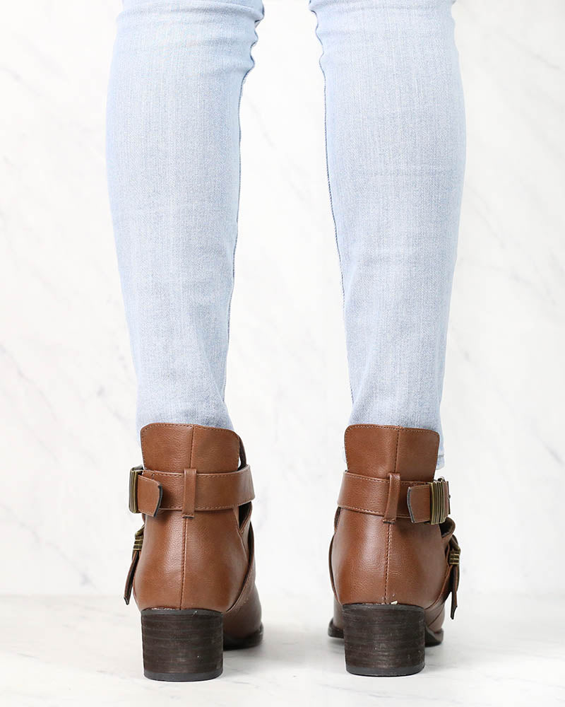 Cute Double Buckled Cut Out Ankle Boots with Stacked Heels in More Colors
