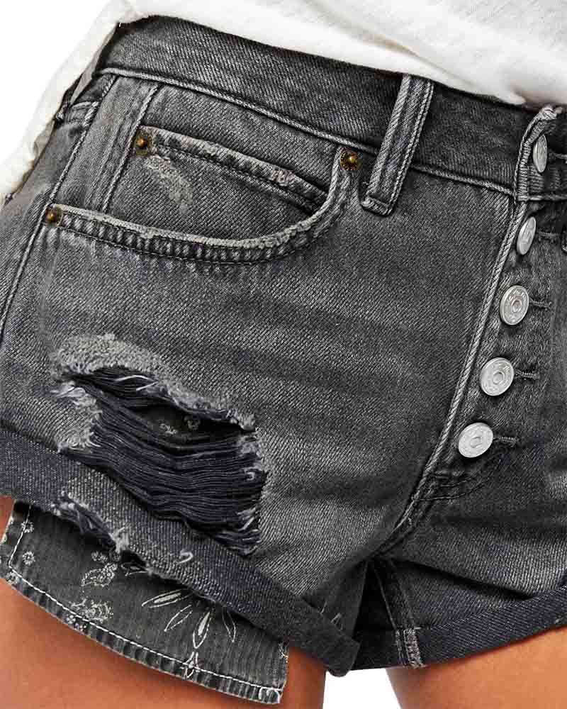 Free People - Romeo Rolled Cut Off Denim Shorts in Black