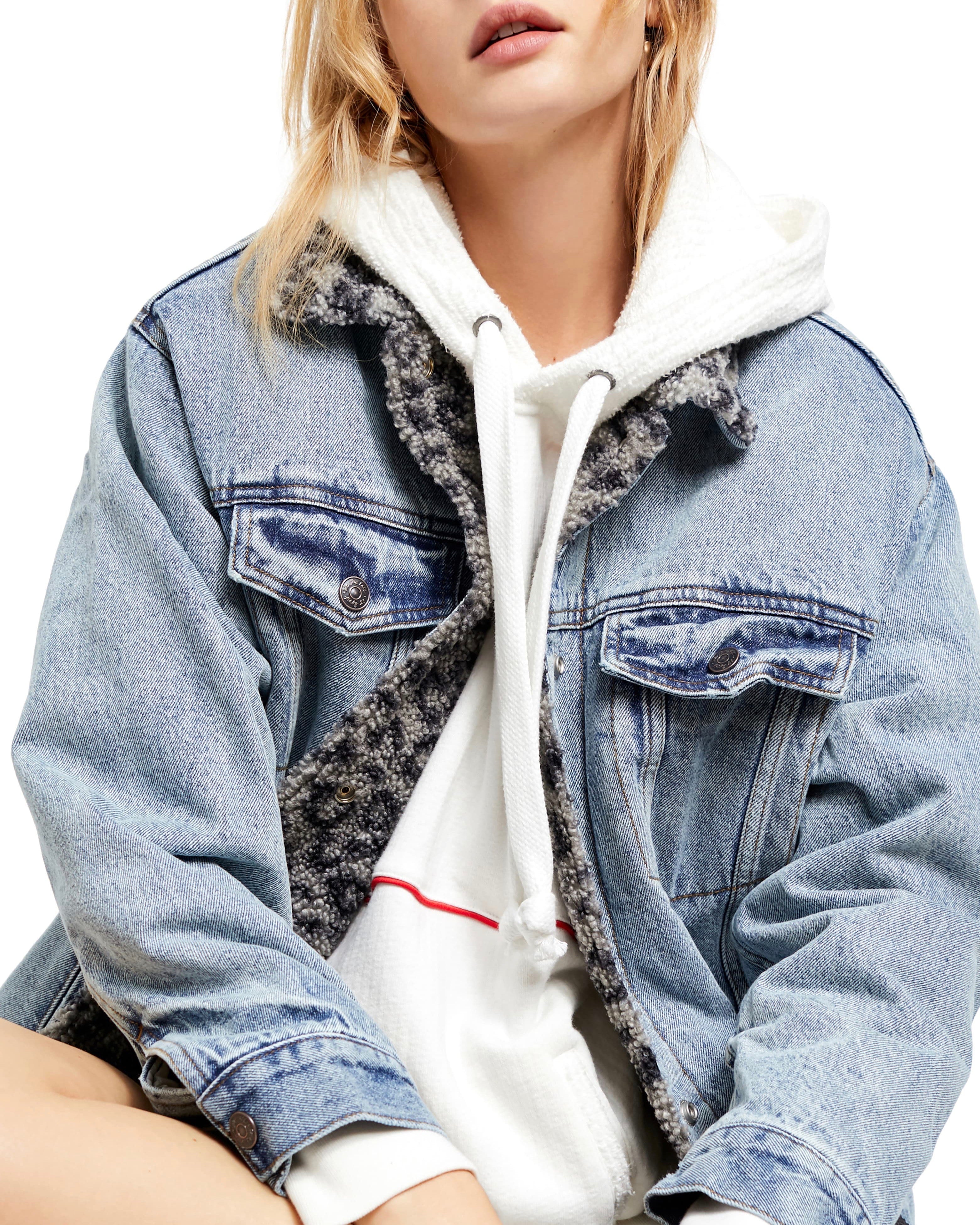Free People We The Free Wild Ones Sherpa Trucker Denim Jacket