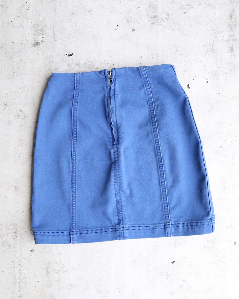 Free People - Modern Femme Novelty Mini Denim Skirt in Turquoise/Lapis Lazuli