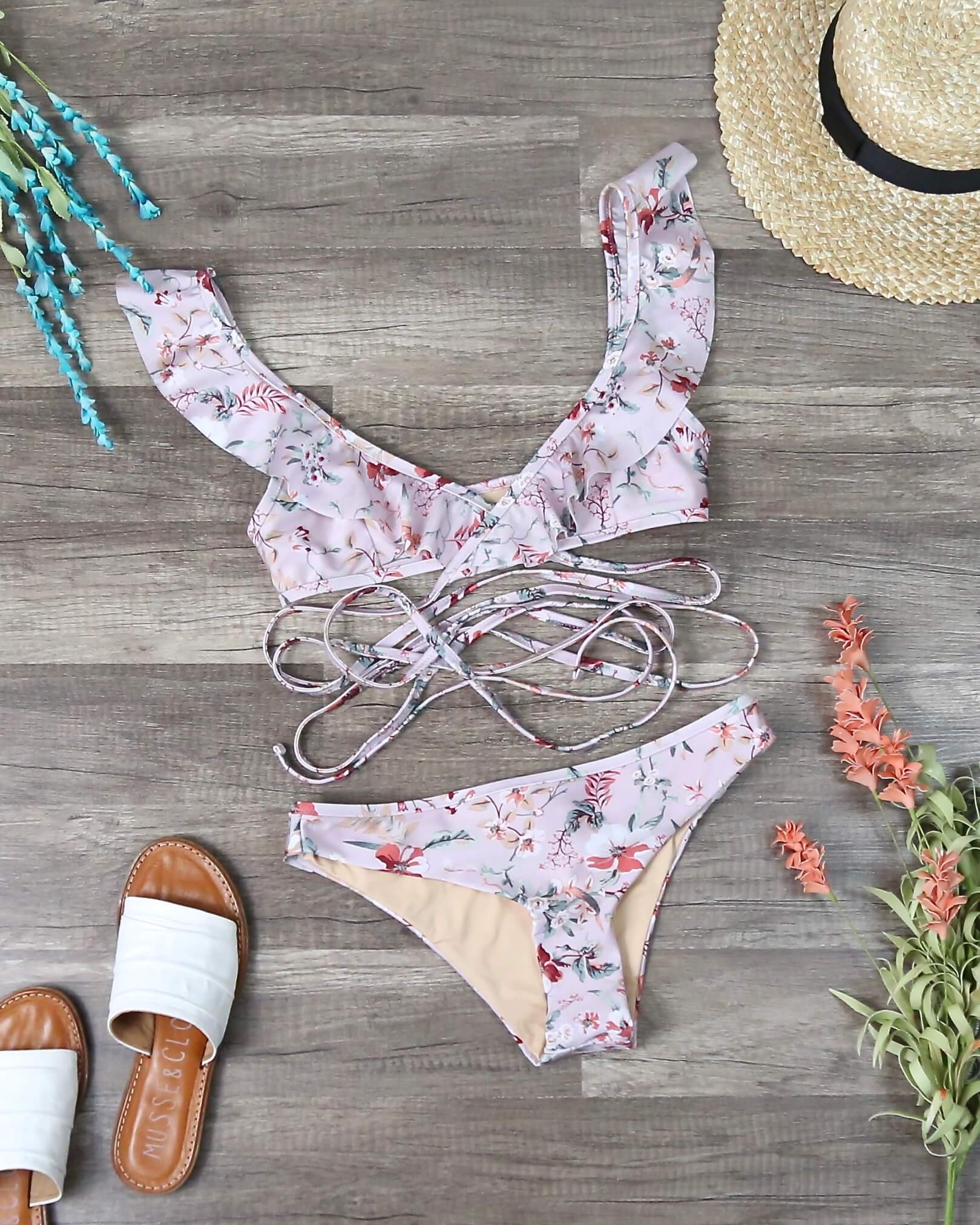 Final Sale MINKPINK Swim Summer Meadow Frill Wrap Top and Bottom