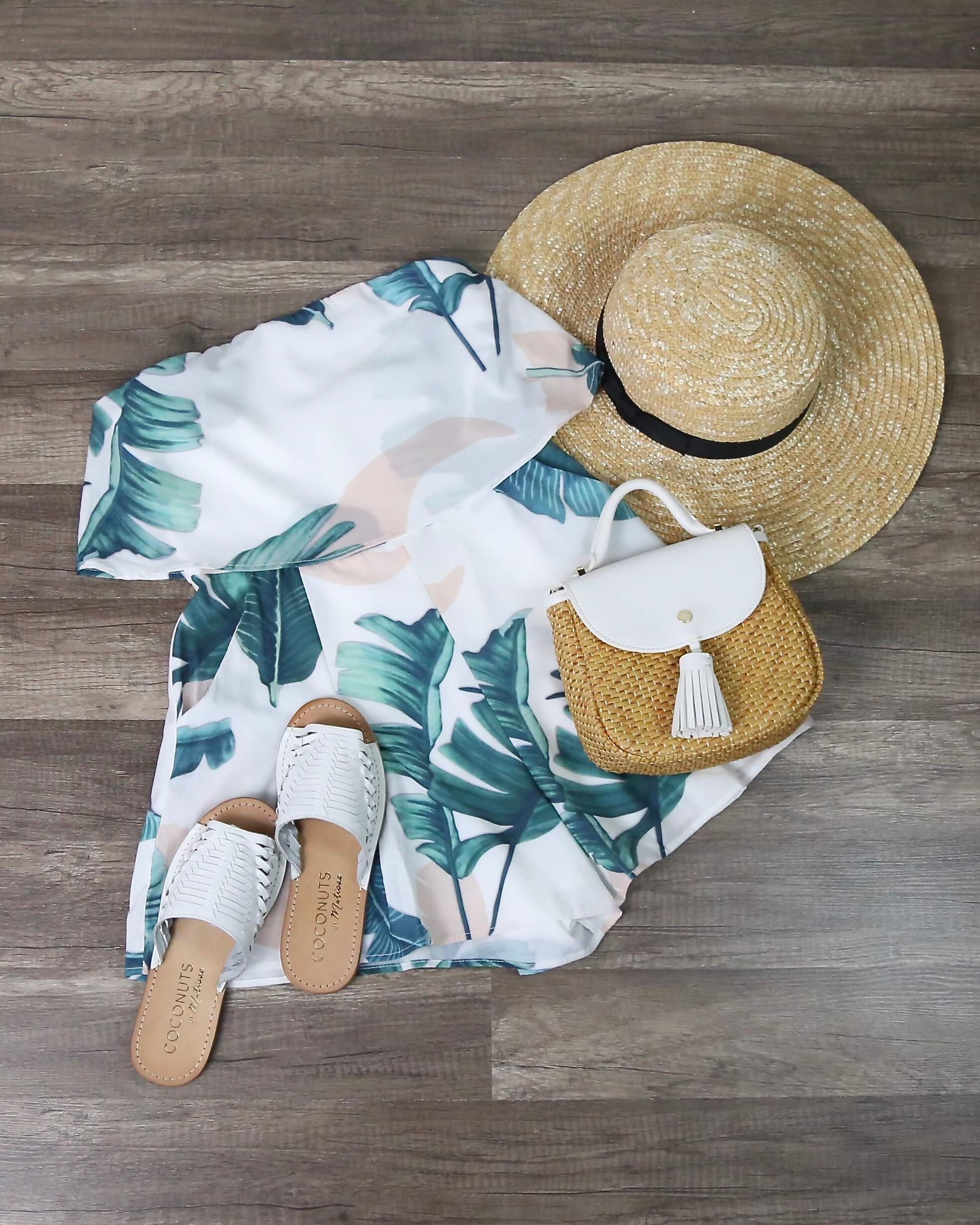 Leaf Print Romper - Navy & White