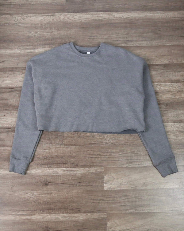 distracted - crop - sweater - usa - patriotic - pullover - raw hem - heather grey