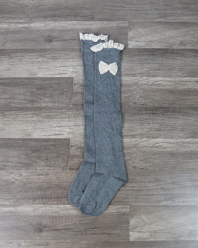 Knee High Socks With Lace Trim and Bow in More Colors