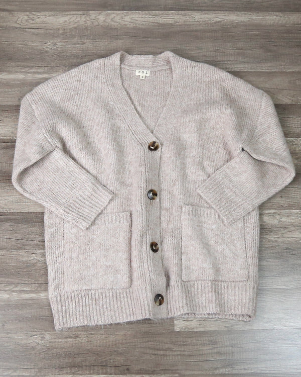 Ophelia Oversized Button Front Knit Cardigan in Wheat Grain