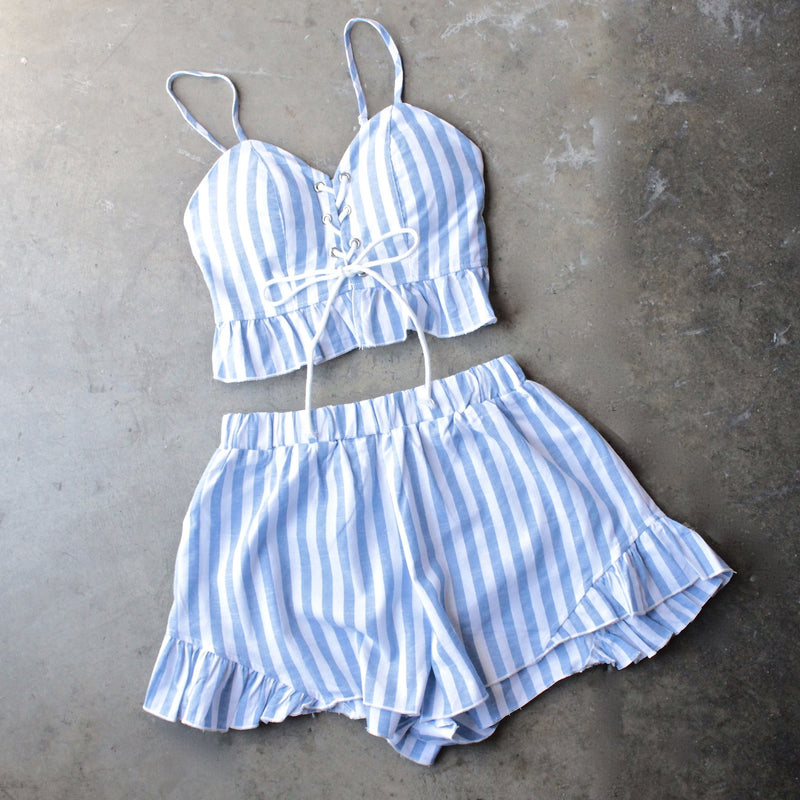 reverse - striped denim blue & white two piece set - shophearts - 1