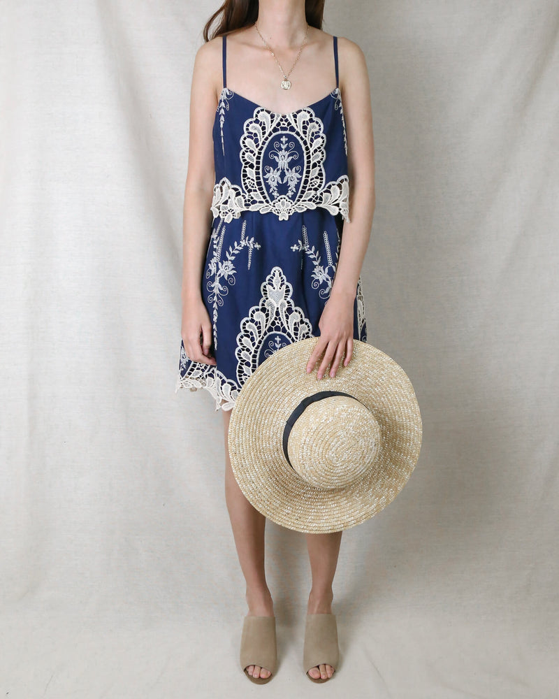 A Hint of Vintage Victorial Lace Dress in Navy and Cream