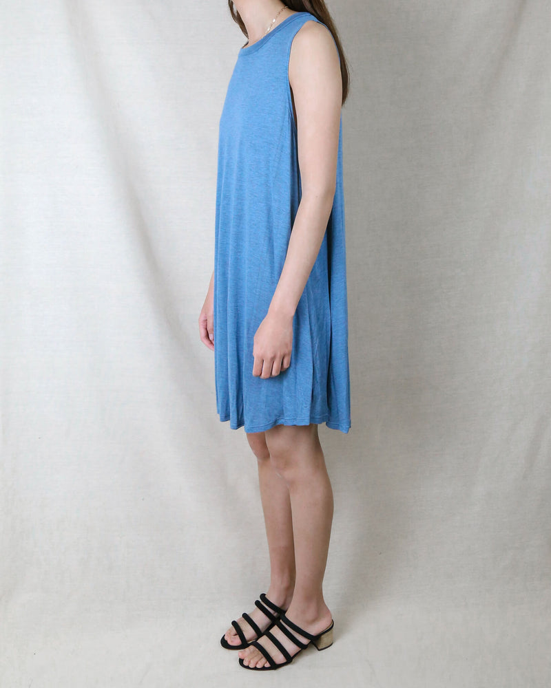 Basic Sleeveless Burnout Swingy Tank Dress in Heather Blue