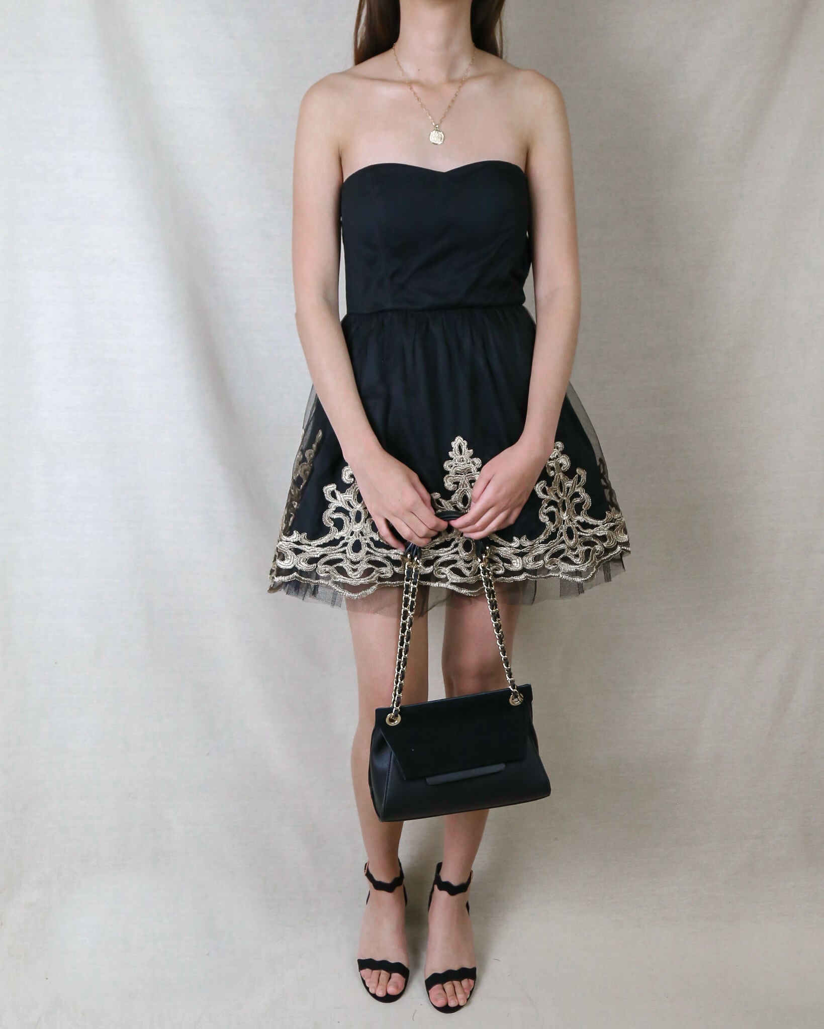 Strapless Little Black Dress With Gold Baroque Trim Shop Hearts Strapless Little Black Dress With Gold Baroque Trim Shop Hearts