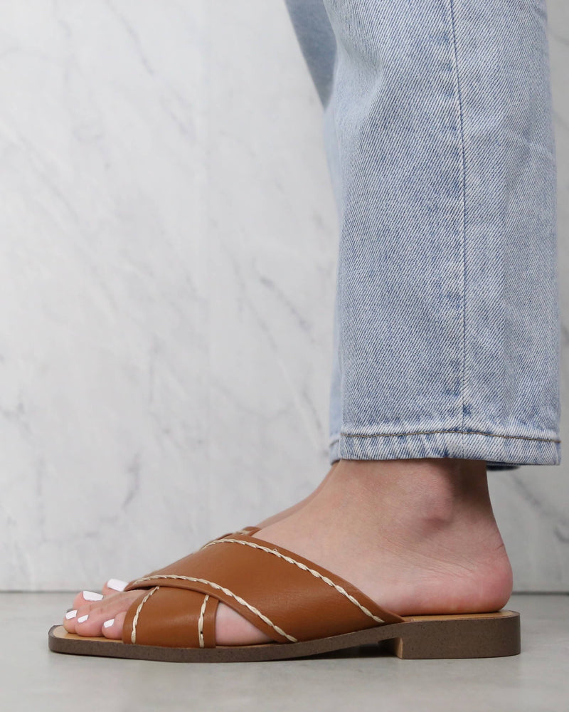 Criss Cross Square Toe Sandals in Brown