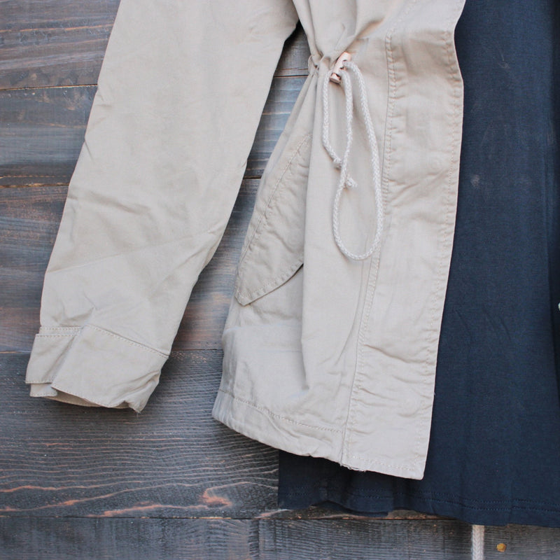 womens hooded utility parka jacket with drawstring waist in khaki - shophearts - 4