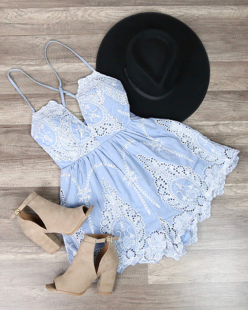 Lace One Piece Embellished Embroidered Denim Romper
