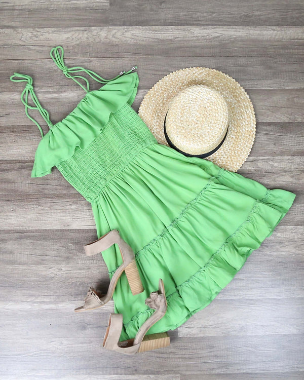 I Like You Smocked Tiered Dress in Lime