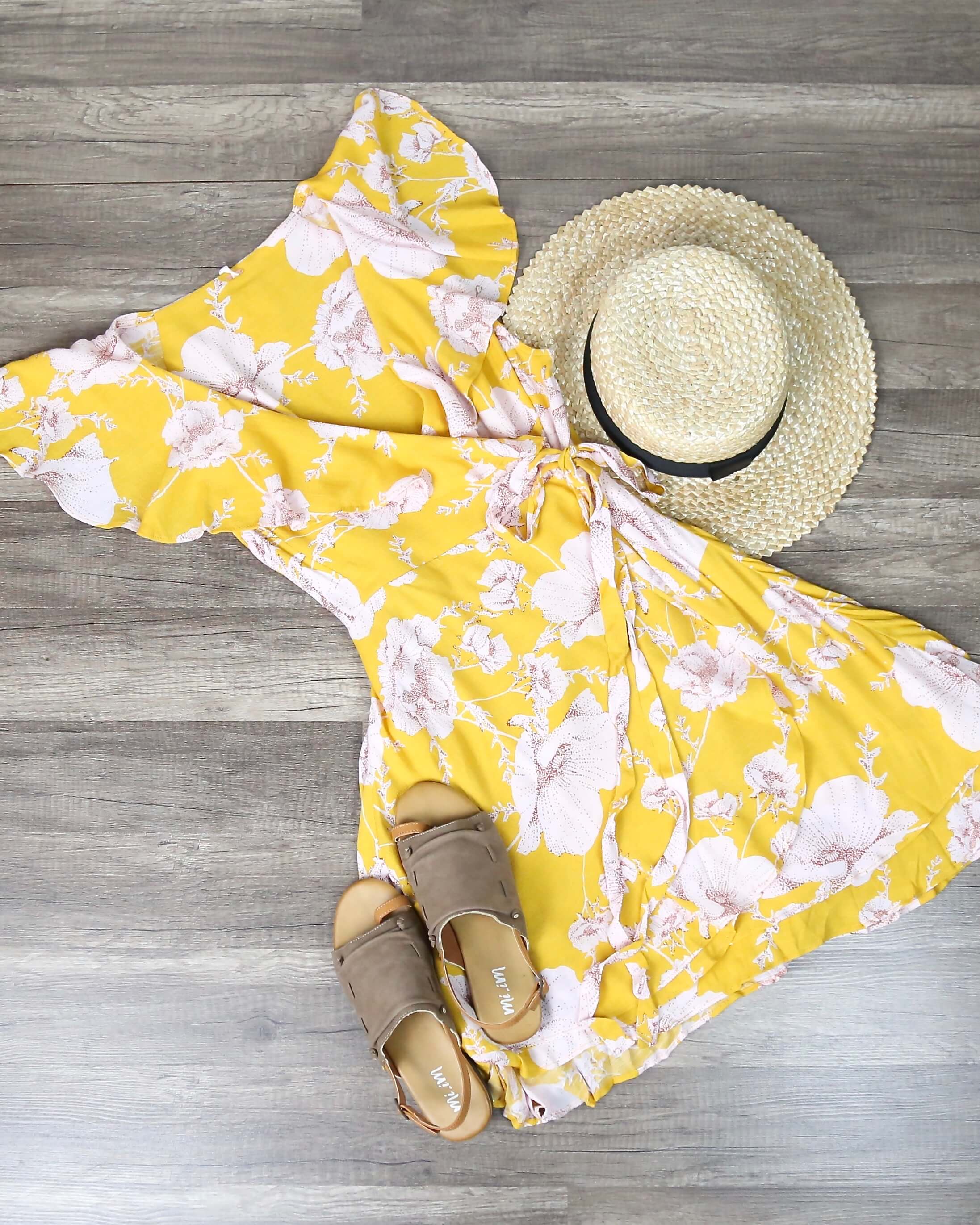 Free People - French Quarter Floral Mini Wrap Dress in Yellow Shop Hearts Free People - French Quarter Floral Mini Wrap Dress in Yellow Shop Hearts