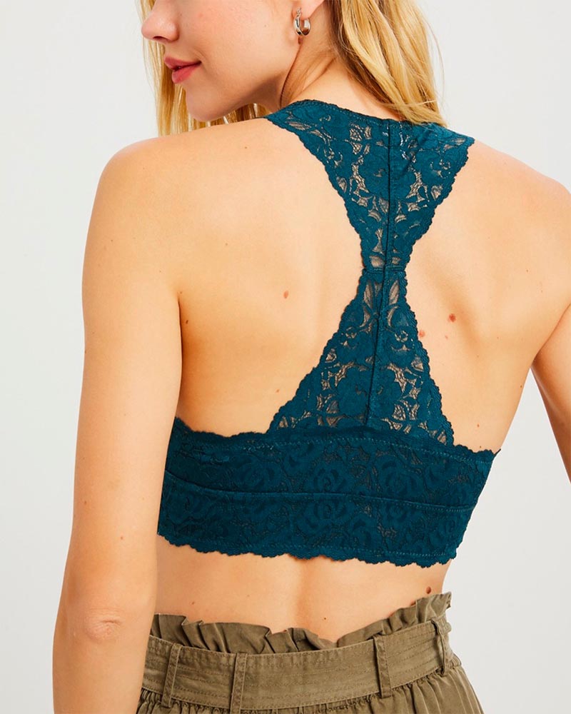 Lace Padded Racerback Bralette in Teal