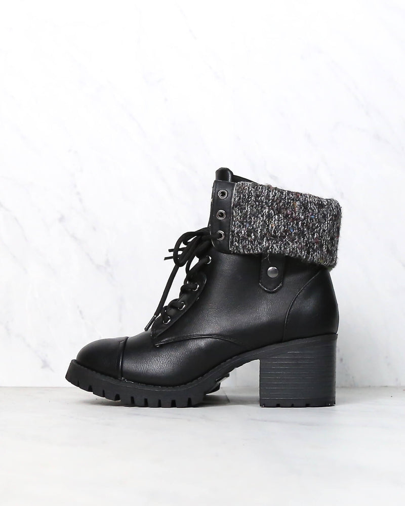 Lace Up Fold-Over Sweater Cuff Boots - more colors