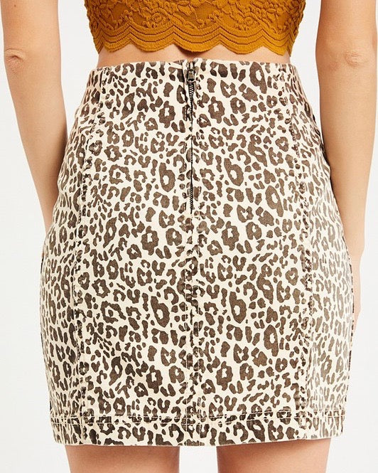 Leopard Print Bodycon Denim Skirt