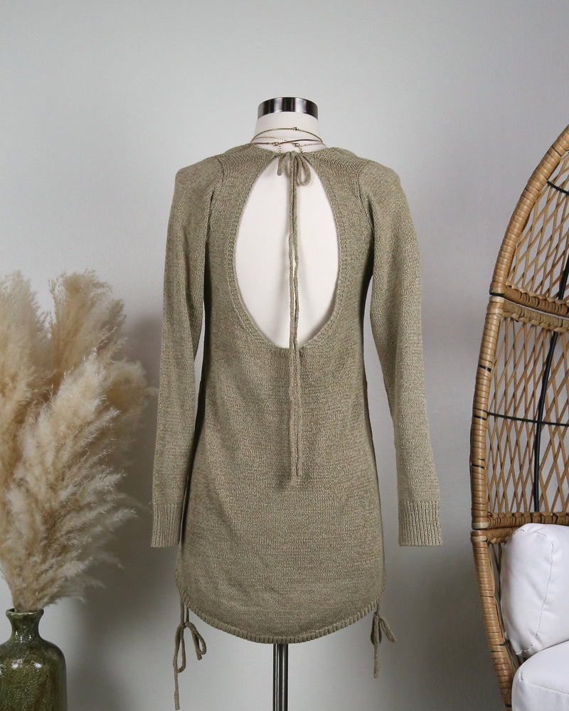Open Back Knit Sweater Dress with Side Drawstring in More Colors