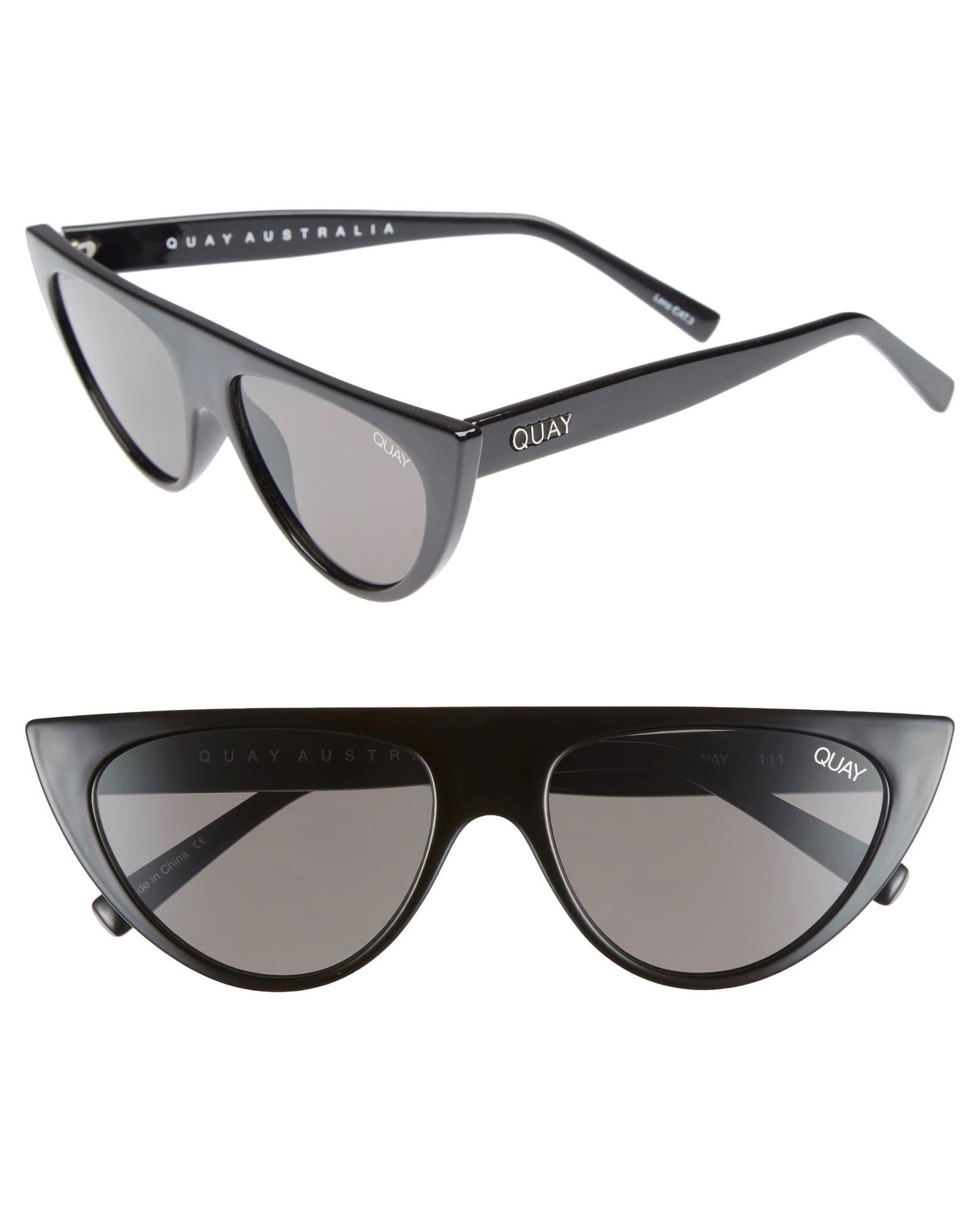 Quay Run Away Sunglasses Black Smoke Quay Australia QW000296 BLK/SMK Run Away Flat Top Cat Eye  main image 2