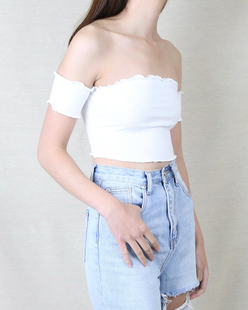 Reverse - Pretty Lady Ribbed Crop Top in White
