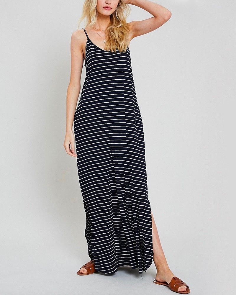 Weekend Striped Cami Maxi Dress with Pockets - Navy/White Shop Hearts Weekend Striped Cami Maxi Dress with Pockets - Navy/White Shop Hearts