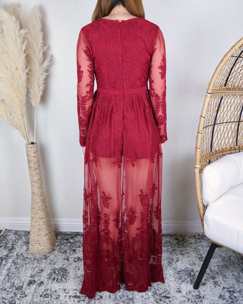 Say My Name Embroidered Maxi Dress in Deep Red