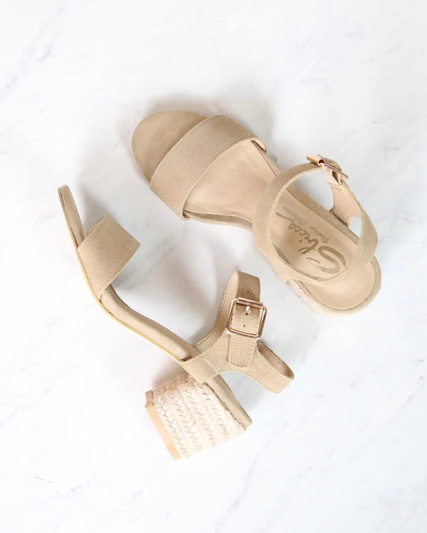 Sbicca - Whirlaway Beige Suede Leather Ankle Strap Jute Heels