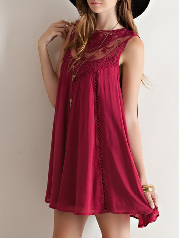 burgundy boho crochet lace dress - shophearts - 5
