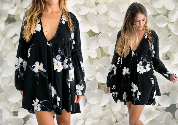 hazel the label - tahiti baby doll floral tunic dress with lace inset - shophearts - 2