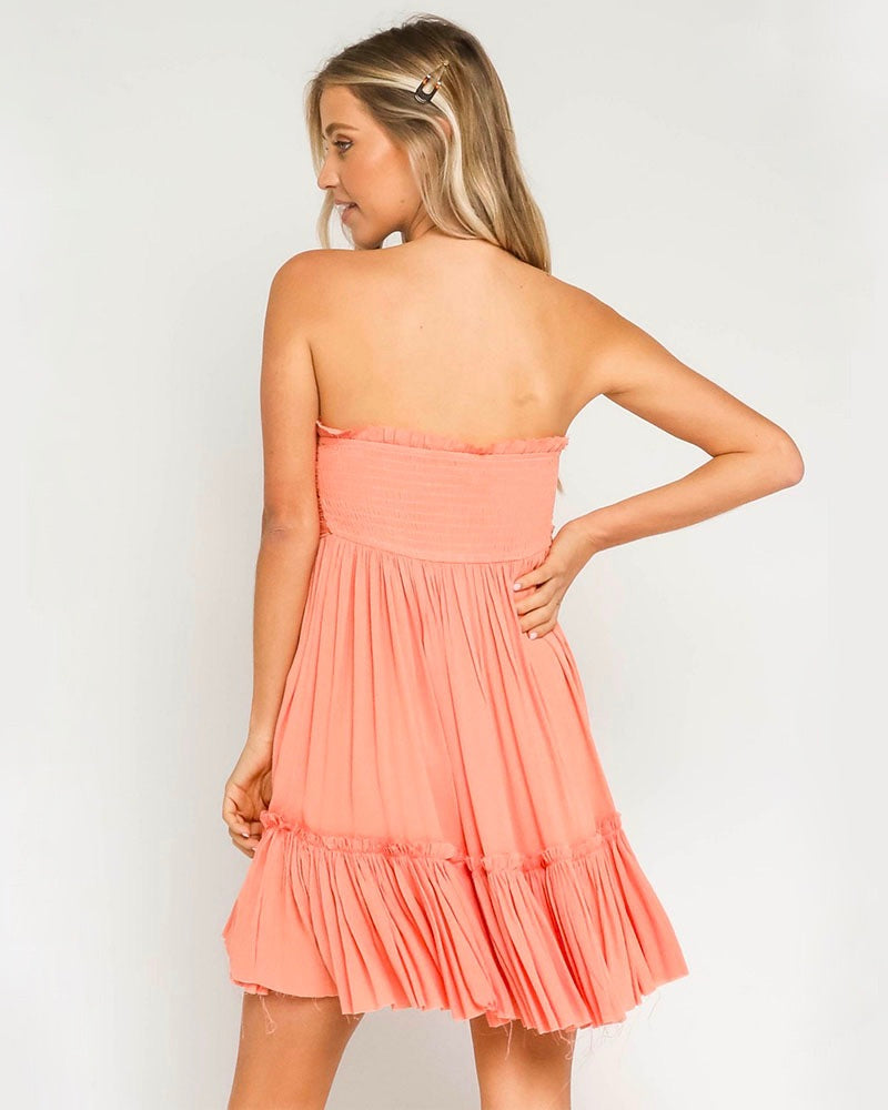 Strapless Tiered Dress with Frayed Hem in More Colors