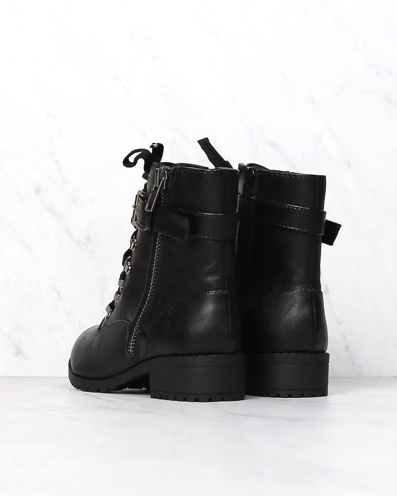 Strappy Lace-Up Boots in Black