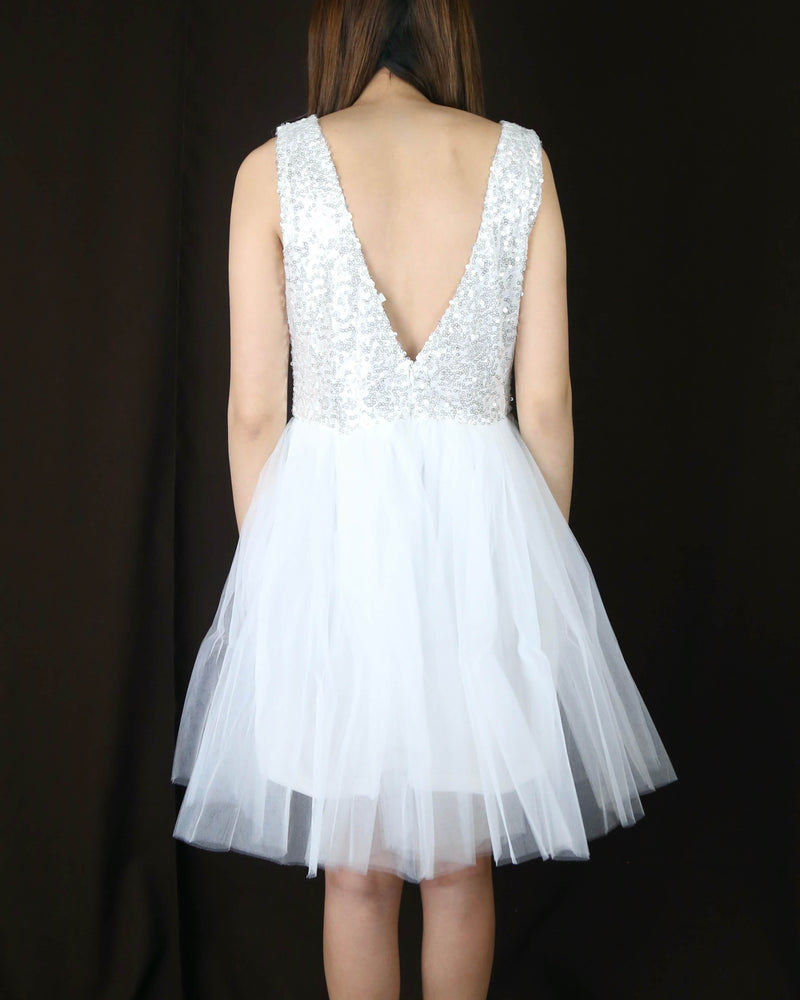 Sugar Plum Dazzling Sequin Darling Party Dress in White