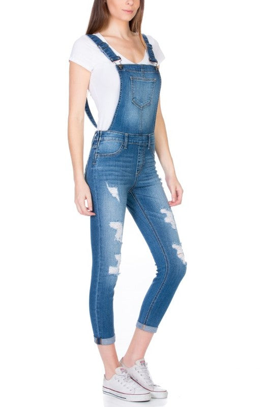 That's So 90's Distressed Overalls in Medium Blue
