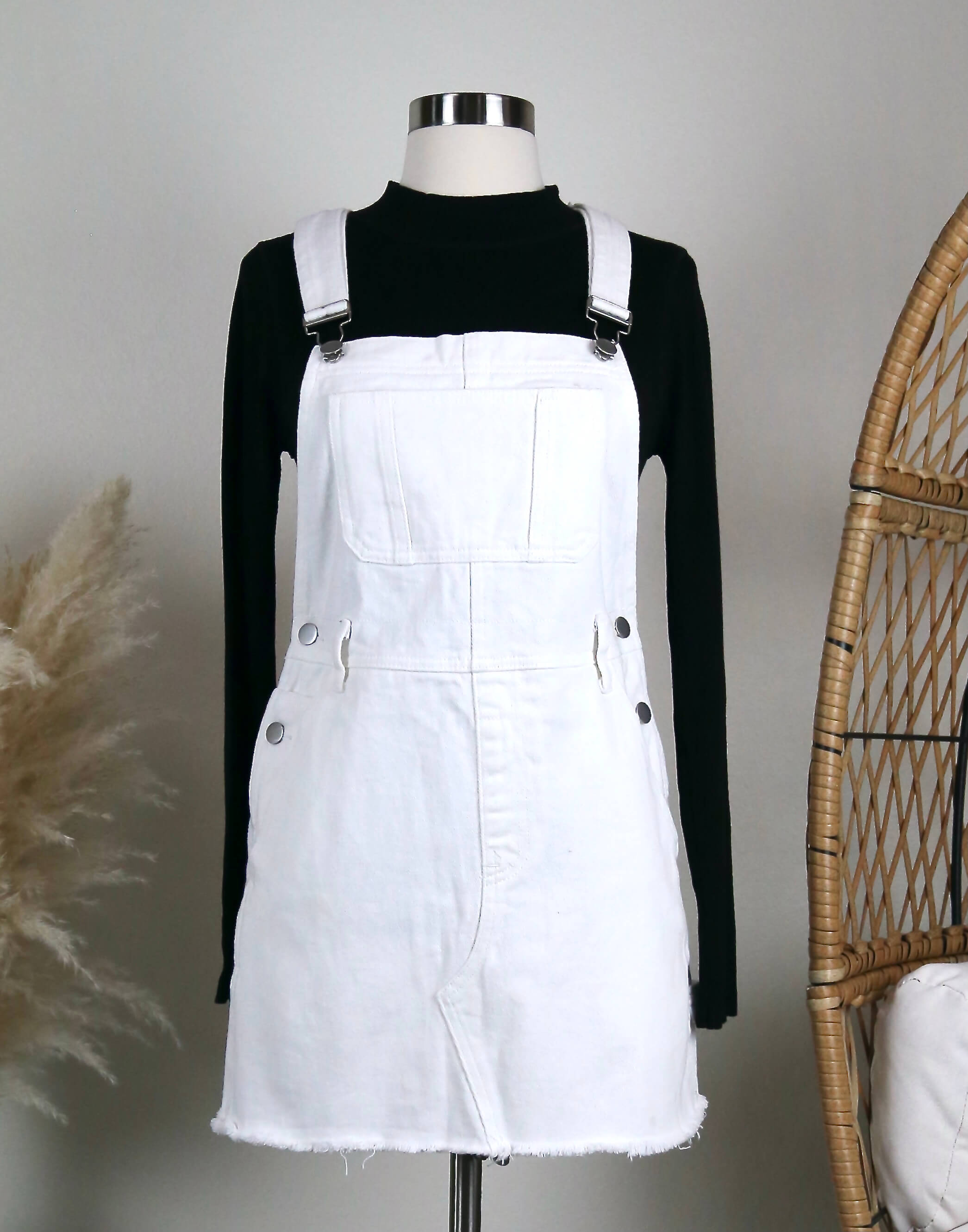 White Denim Bib Overall Dress – Shop Hearts - Main Image