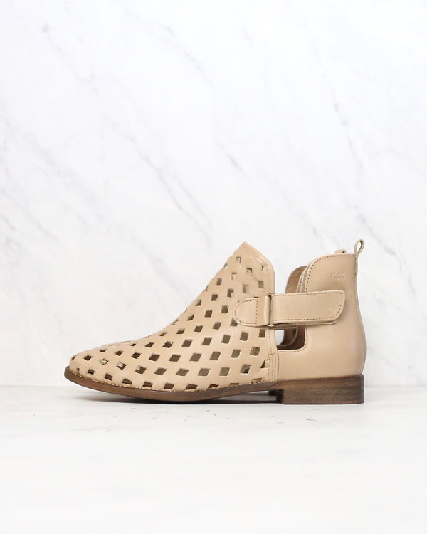 Musse & Cloud - Caila Leather Perforated Festival Ankle Booties in Taupe