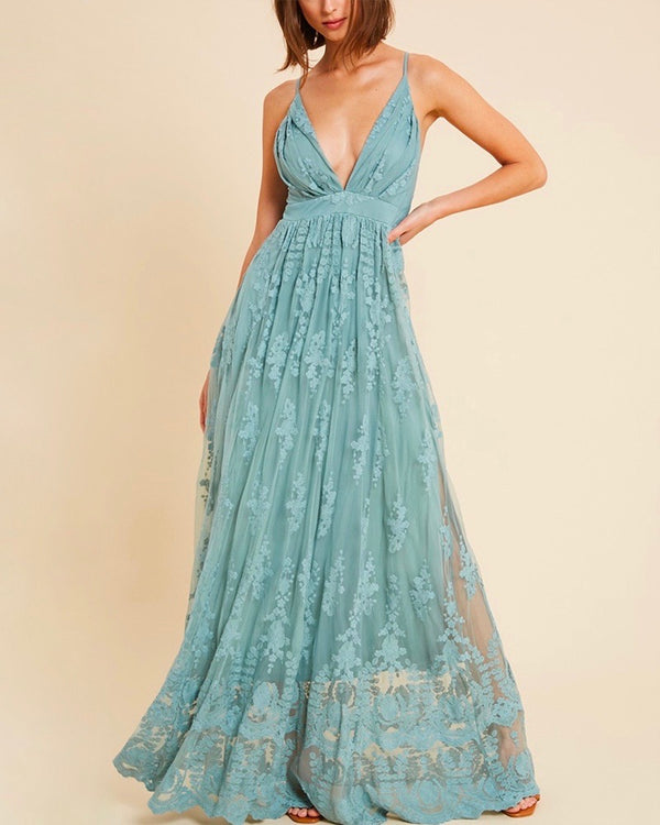 Floral Embroidered Maxi Dress - More Colors
