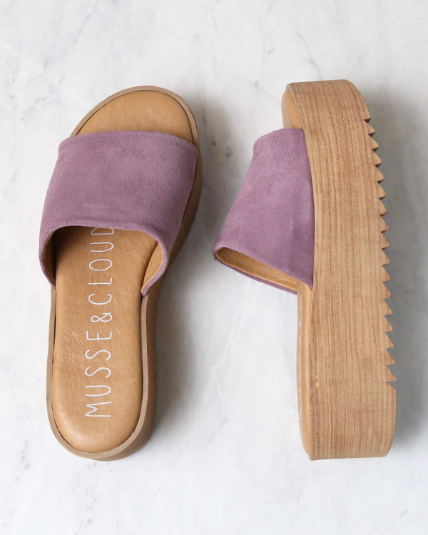 Musse & Cloud - Kendria Platform Slip On Sandal in Suede Leather Lilac Mauve