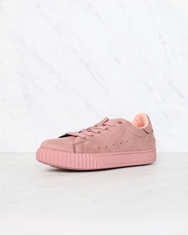 Suede Low Top Lace Up Sneakers in Mauve