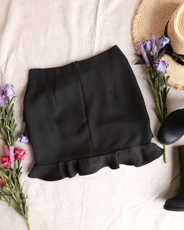 Sharon Ruffle Bodycon Mini Skirt in Black