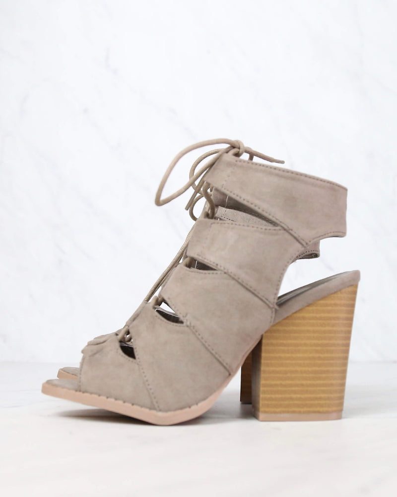 Summer Nights Cut Out Laced Up Block Heel Sandals in More Colors