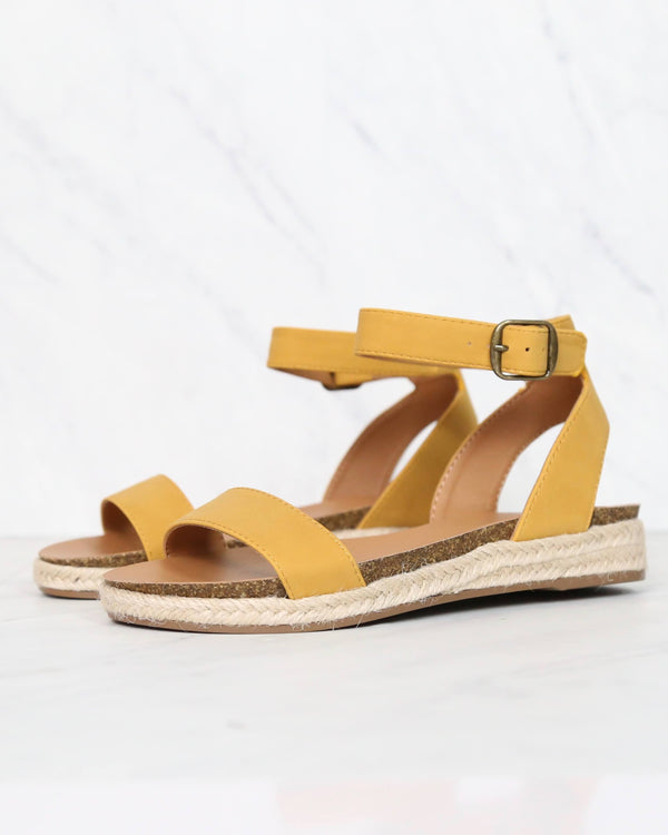 Single Band Platform Espadrille Sandals With Ankle Straps in Mustard