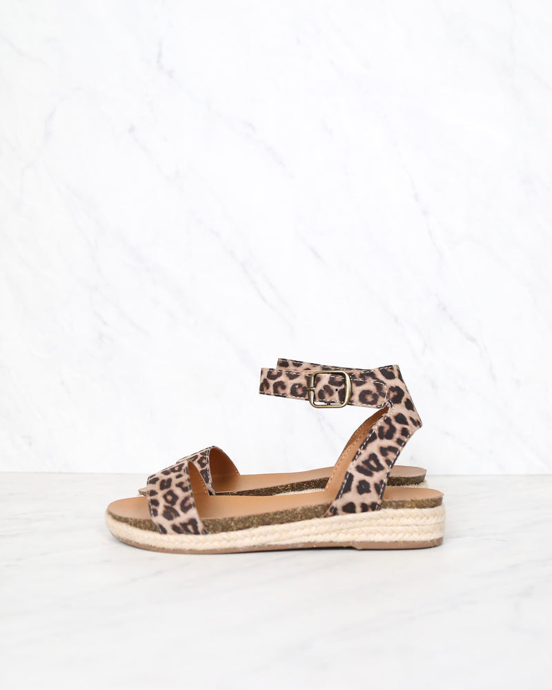 Single Band Platform Espadrille Sandals with Ankle Straps in Oat Cheetah