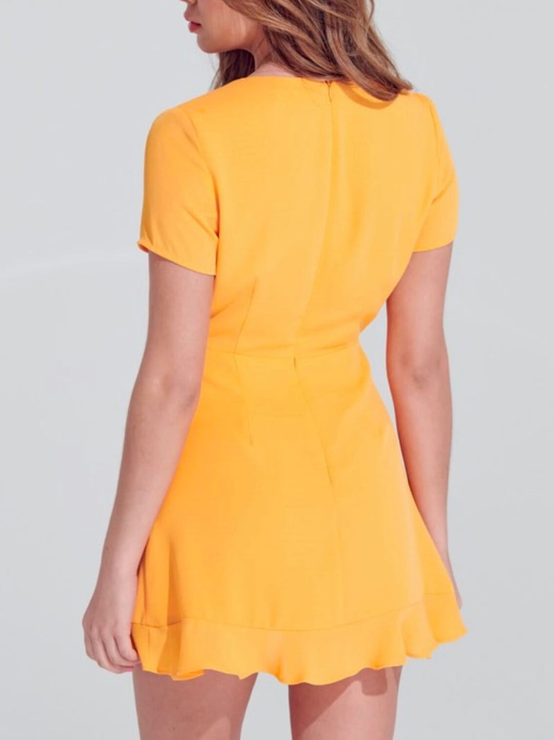 Wild Tangerines Faux Front Wrap Mini Dress with Ruffled Hem